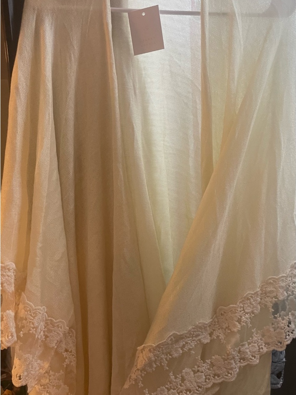LC Lauren Conrad Cream Lace-Trim Sheer Wrap Scarf